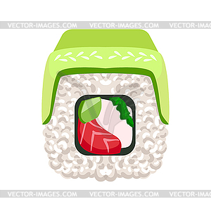 Sushi roll with avocado and salmon. Colorful cartoon - vector image