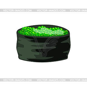 Traditional japanese roll stuffed with green caviar - vector clipart