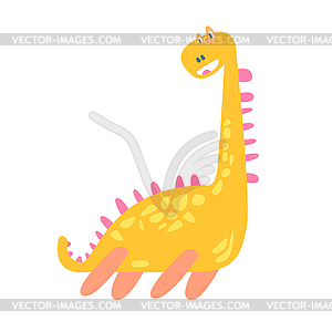 Cute funny yellow dinosaur. Prehistoric animal - vector clip art