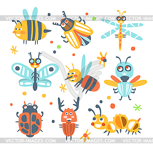 Cute cartoon bugs set. Funny insects colorful - vector clipart