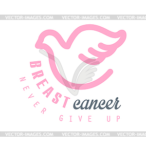 Breast cancer, never give up label. in pink colors - vector clip art