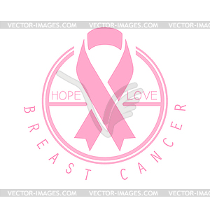 Breast cancer, hope, love label. in pink colors - vector image