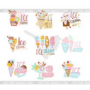 Ice cream labels set. Colorful collection of ice - vector clip art