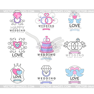 Happy wedding and love set for logo design, - vector image