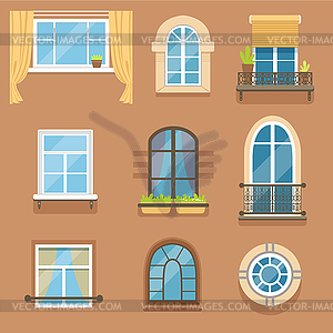 Windows set in different styles and forms. Window - vector image