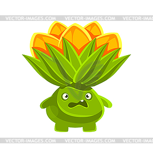 Funny vexed cactus with orange flowers on his - vector image