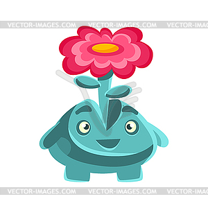 Cute friendly plant with flower on his head. Cartoo - vector image