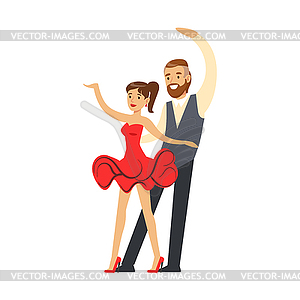 Professional dancer couple dancing in costumes - vector image