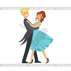 Happy young couple dancing ballroom dance in - vector clipart