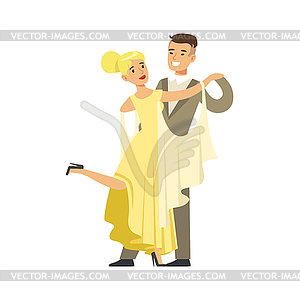 Young ballroom dancers in formal costumes colorful - vector image