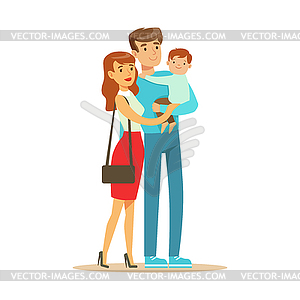 Young happy couple with little baby boy colorful - vector clipart