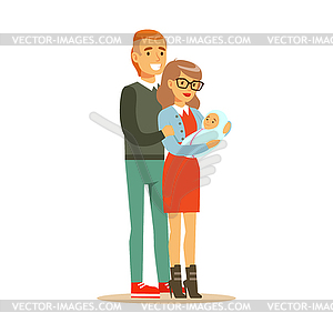 Happy family couple with newborn baby colorful - vector clipart