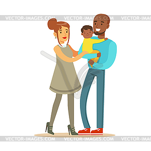 Happy interracial couple with their little mullato - vector EPS clipart