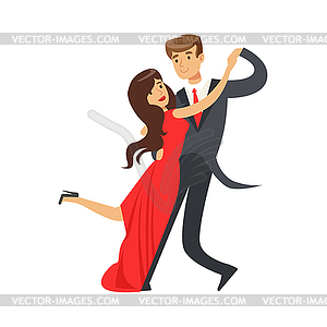 Young happy couple dancing tango colorful character - vector clipart