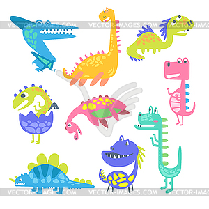 Cute funny dinosaurs. Collection of prehistoric - stock vector clipart