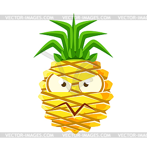 Suspicious pineapple face. Cute cartoon emoji - vector EPS clipart