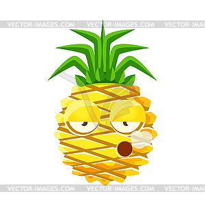 Smoking pineapple emoticon. Cute cartoon emoji - vector clipart