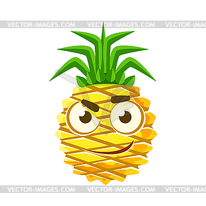 Задумчивое лицо ананаса. Симпатичный карикатурный смайлик - стоковый векторный клипарт