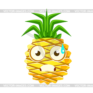 Terrified pineapple face. Cute cartoon emoji - vector clipart