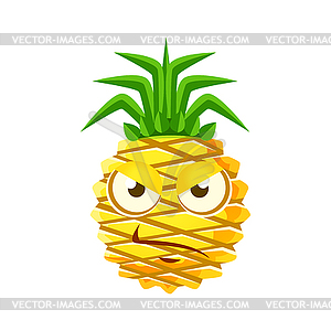 Sceptic pineapple face. Cute cartoon emoji character - vector image