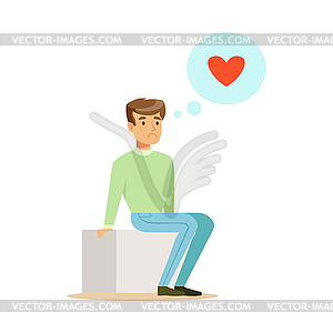 Sad lonely man in love sitting and dreaming colorfu - vector clipart