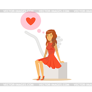 Грустно одинокая молодая женщина в любви сидит и - иллюстрация в векторе