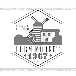 Farm market estd 1967 logo. Black and white retro - vector clipart