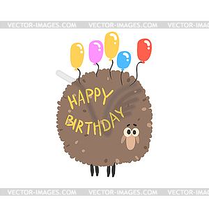 Cute cartoon sheep with colorful balloons Happy - vector clip art