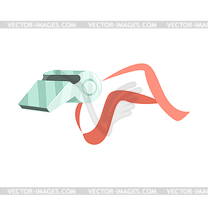 Sport whistle on red lace cartoon - vector clipart