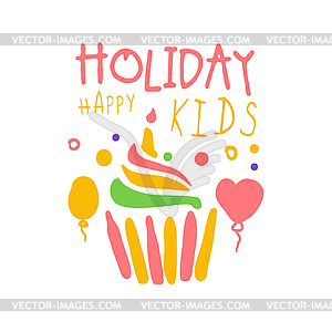 Holiday happy kids promo sign. Childrens party - vector clip art