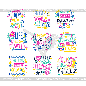 Short possitive messages, inspirational quotes - vector clip art