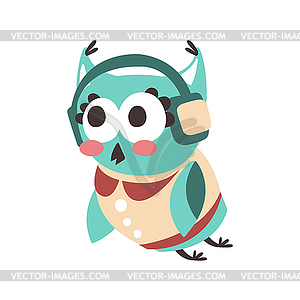 Cute cartoon owl bird listening music in - royalty-free vector image