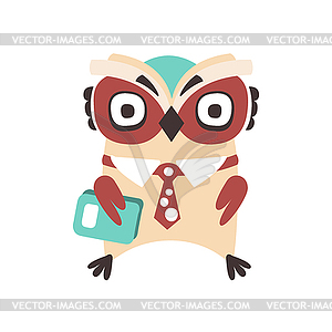 Smart cartoon owl bird colorful character - vector image