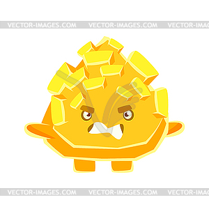 Cute yellow crystal stone with vexed face. Cartoon - vector EPS clipart