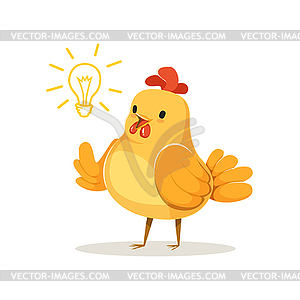 Funny cartoon chick bird thinking colorful character - vector image