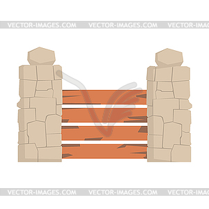 Wooden fence with horizontal planks and stone - vector clipart