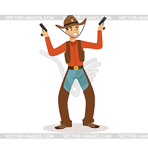 Smiling cowboy holding his guns western cartoon - vector clip art