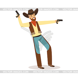 Bearded cowboy holding his guns western cartoon - vector clipart