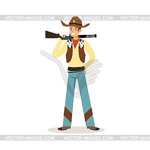 Человек в американском традиционном костюме с винтовкой - векторный эскиз