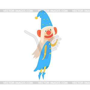 Funny gnome wearing in blue with painted face - vector clipart