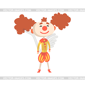 Funny cartoon clown in medieval costume and - vector clip art