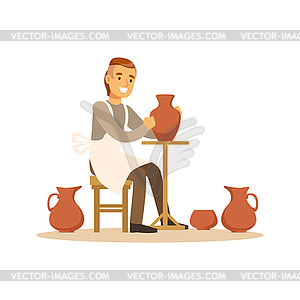 Ceramist man making ceramic pots, craft hobby or - vector clipart