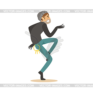 Sneaking thief, robbery colorful character - vector clip art