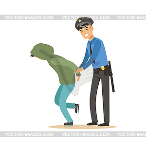 Police officer arresting criminal, character - vector clip art