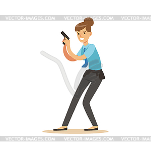 Police women officer with gun character - vector image