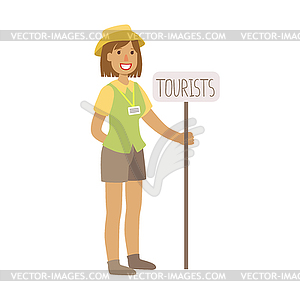 Tourist guide waiting for guests at airoprt. - vector image