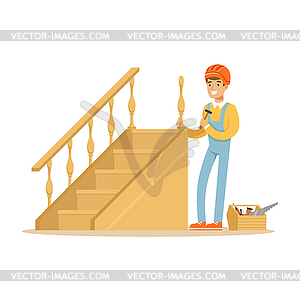 Столярная деревянная лестница, деревообработка - векторизованное изображение