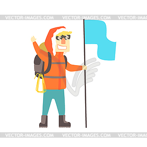 Smiling climber man in sunglasses with backpack - royalty-free vector image