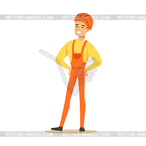 Улыбаясь строитель в оранжевый шлем - клипарт в формате EPS