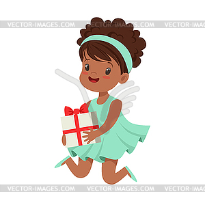 Cute happy little girl wearing magic mint dress - vector clip art